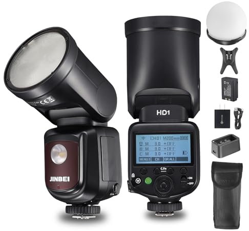 JINBEI HD-1 80Ws TTL Testa Rotonda Flash Flash Speedlite, 2.4G 1/8000s HSS, 1.3 Sec, 2500 mAh Li-ION Batteria, per C/N/P/F/O Fotocamere