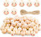 100 Stück Holzperlen mit Gesicht,Holzperlen Rund, Smile Holzperlen,20 mm Holzperlen Natur,Holzkugeln mit Loch, Holzperlen Set für DIY Handgefertigte Dekorationen Basteln Bastelperlen