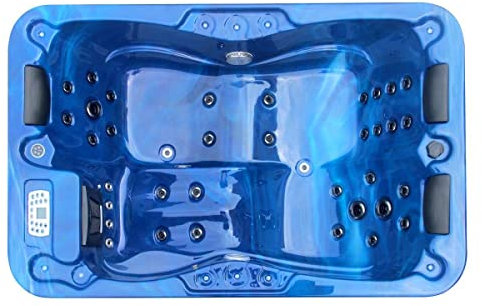 Sanotechnik Whirlpool Modena Outdoor Blue – avec Housse – Dimensions 205 x 130 x 70 cm, 35 Jets de Massage, éclairage LED, Radio, Haut-Parleur, Bluetooth, Spa Whirlpool pour 3 Personnes