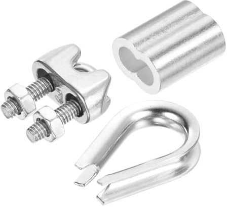 PATIKIL Wire Rope Kit, 24 Pack M3 Stainless Steel Thimbles Wire Rope Cable Clamps Aluminum Crimping Loop Sleeve for 1/8 Wire Rope