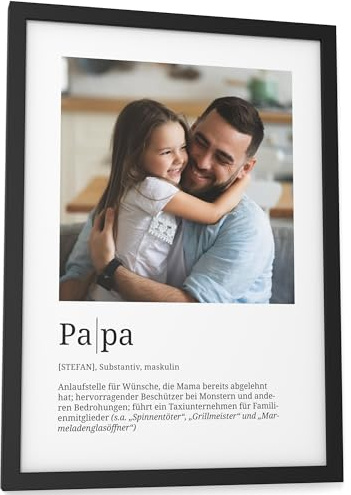 Papierschmiede® Personalisierte Geschenke Papa, Definition mit Foto in DIN A4 (21x30 cm) Rahmen wählbar fertig gerahmt, Persönliches Bild als Geschenk zum Vatertag, Weihnachten, Geburtstag, Geburt
