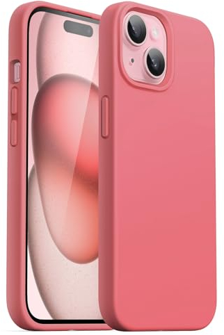 JETech Silicone Case for iPhone 15 6.1-Inch, Silky-Soft Touch Full-Body Protective Phone Case, Shockproof Cover (Guava)