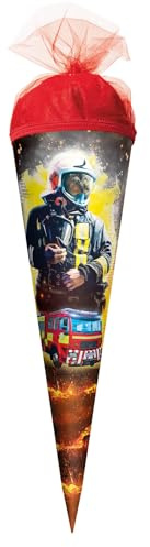 ROTH Schultüte klein Feuerwehrmann 22 cm - rund Tüllverschluss - Zuckertüte Feuerwehrmann Schulanfang