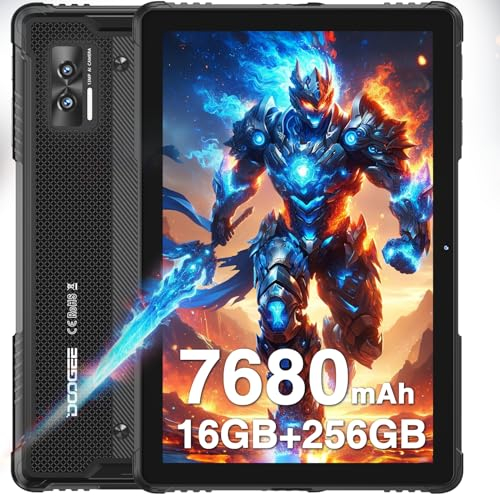 DOOGEE R08 Outdoor Tablet,10 Zoll Tablet, 16GB RAM+256GB ROM/TF 2TB, Octa-Core Tablet Android 13, IP68 Wasserdicht Rugged Tablet, 7680mAh, 13MP, Dual SIM 4G LTE/5G WiFi/GPS/OTG/Type-C, Schwarz