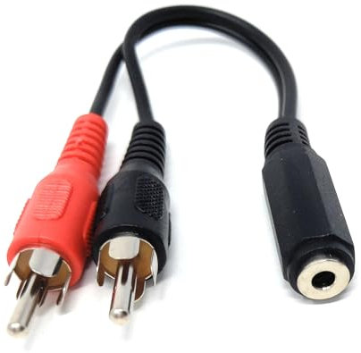 DRUT 15cm 3.5mm Stereo Jack Socket to Twin Phono RCA Phono Male Plug, Audio Adapter Extension Cable Lead 0.5ft