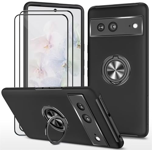 Dechyi hülle für Google Pixel 8 (6.2) und 2 Stück gehärtetem Glas Displayschutzfolie Handyhülle mit Ringhalterung stoßfest, Kratzfest strapazierfähig Schutzhülle Schwarz