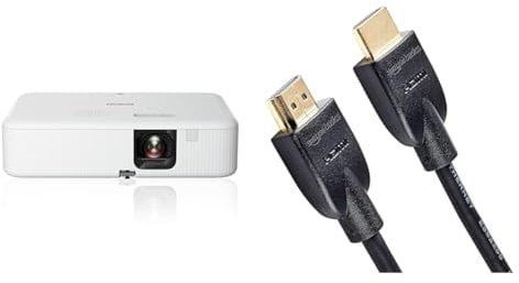 Epson CO-FH02 Full HD 1080p 3,000 Lumen Home Cinema Projector & Amazon Basics 4K HDMI Cable 3m - 18Gbps High Speed with Ethernet, 4K@60Hz, 2160p, Black