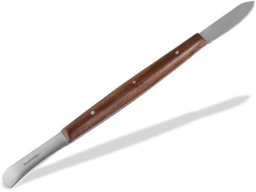 Wachsschnitzer doppelseitiges Modellierinstrument Edelstahl mit Holzgriff | Wachsmesser Bastelmesser mit Spatel 17,5 cm zum Basteln, Töpfern & Modellieren