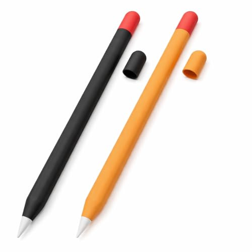 Mizi (2 Pack) Case for Apple Pencil 2nd Generation & Apple Pencil Pro (2024) Cover Premium Silicone Sleeve Skin, USB Charging/Double Tap & Attaching Magnetically - (Black/Orange)