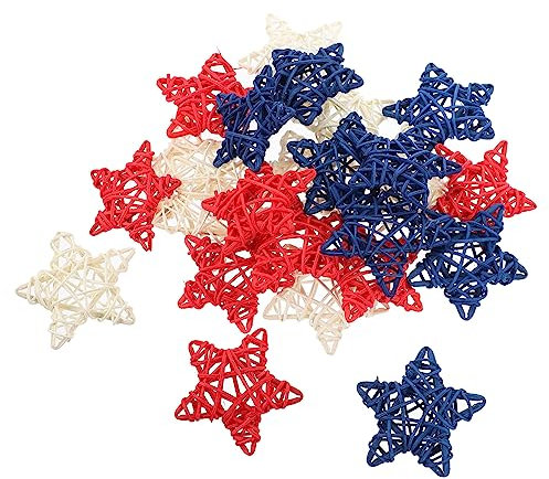 CORHAD 24stücke Rattan Sterne Dekorationen Patriotische Hängende Ornamente Für Handgefertigte Sternförmige Foto Requisiten Rot Weiß Und Blau