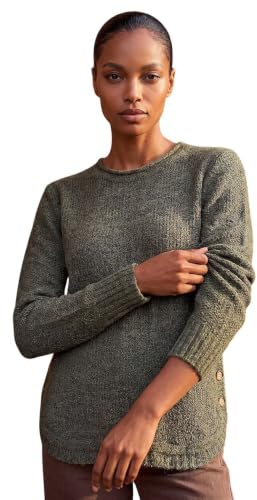 Roman Women Ribbed Jumper for Women UK Ladies Curved Hem Sweater Stitch Detail Pullover Chunky Knitwear Knit Winter Autumn Textured Oversized Soft Cosy Comfy - Dark Khaki - Size 20