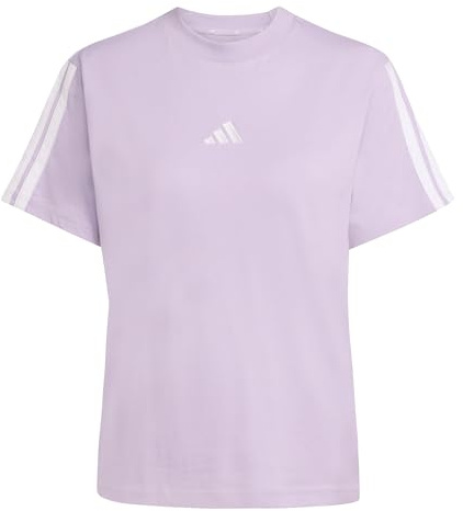 Adidas Damen Essentials 3-Stripes Sleeve Cotton T-Shirt, Powder Plum/White, S