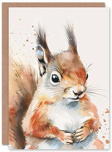 Artery8 Cute Red Squirrel Bright Watercolour Animal Blank For Him Or Her Art Birthday Card