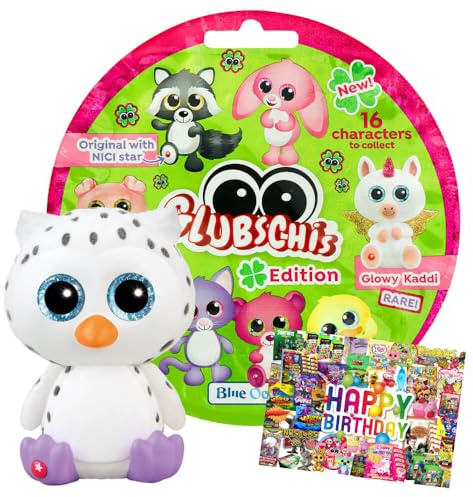 STRONCARD Bundle mit Blue Ocean Glubschis Sammelfigur Glück Serie 3 - Set Aauswahl - Glubschi Glitzer Figur - Exklusive Geburtstagskarte (Figur Ulula)
