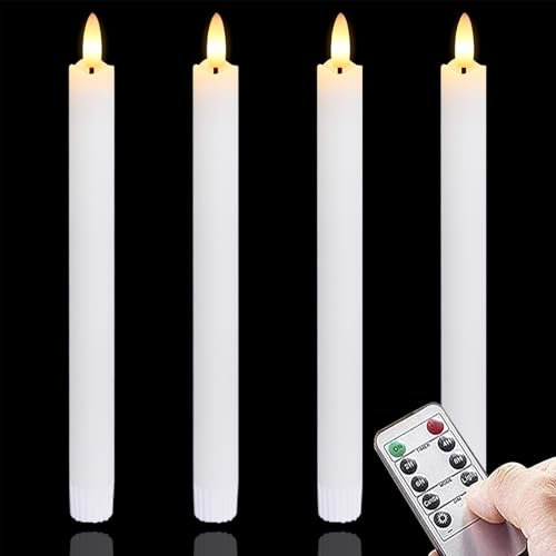 Vtobay Flammenlose 2cm x25cm Echtwachs LED Stabkerzen mit Fernbedienung & Timerfunktion, batteriebetrieben flackernd Weiß Packung mit 4 Kerzen
