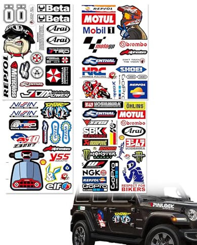 ZWWOGE Adesivi Motocross Sticker Bici Adesivi per Moto Cross Adesivi Sponsor Auto Fogli Adesivi per Moto Aadesivi per Caschi da Moto Adatto per Moto, Auto da Corsa, Caschi