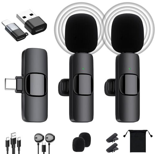 Yingtop Microfono Lavalier Senza Fili, Microfoni Lavalier Plug-play, Mini Microfono Vlog, Cuffie di monitoraggio di tipo C, per Registrazione Video/Live/Intervista