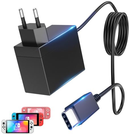 Cargador de Carga rápida de 39W para Nintendo Switch/Switch Lite/Switch OLED/Switch Deck Dock/Switch Pro Controller Compatible con Modo TV, Adaptador de CA con Fuente de alimentación de 1,5 m/5 pies
