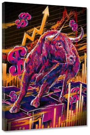 Hustling Sharks Börsenbild „Bull Market“ – Leinwand 70 × 105 cm | XXL Börsenbild im Hochformat, Leinwandbild Wohnzimmer, Bilder Schlafzimmer, Wanddeko