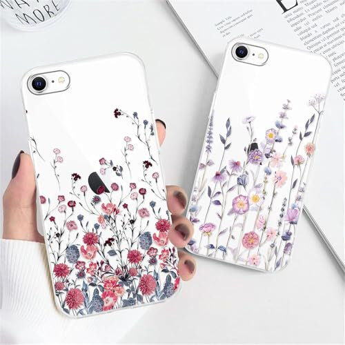 Xylota 2 Stück Handyhülle für iPhone 16e/SE 4/SE 2025 6,1 Hülle, Transparent Case mit Aesthetic Muster Blumen, Durchsichtig Weich Silikon Dünn TPU Stoßfeste Schutzhülle Mädchen Cover für iPhone 16e
