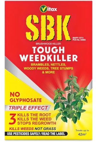 SBK Brushwood Killer Tough Weedkiller Kills Down to the Roots Suitable for Brambles, Nettles, Dock, Woody Weeds, Hardwood & Tree Stumps No Glyphosate Targets Weeds not Grass Concentrate (125ml)