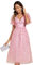 Ever-Pretty Robe Femme de Soirée Mi-Longue Paillettes Col V Manches Courtes Cocktail Mariage Rose 40