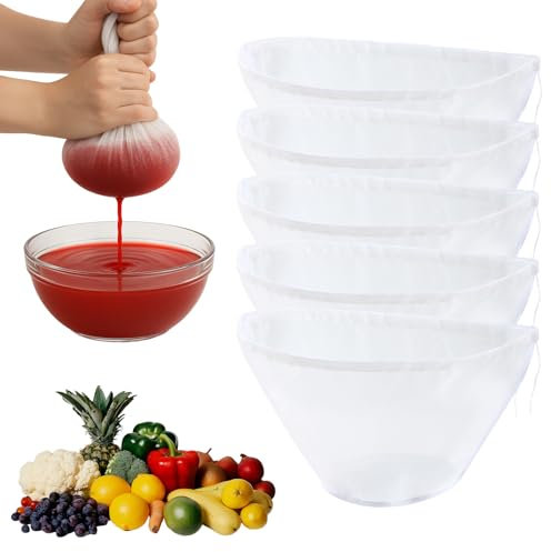 5 sacchetti per latte di noce, biologici, lavabili con coulisse, panno a maglia fine, riutilizzabili, a forma di ciotola, in nylon, con sacchetto filtro con coulisse