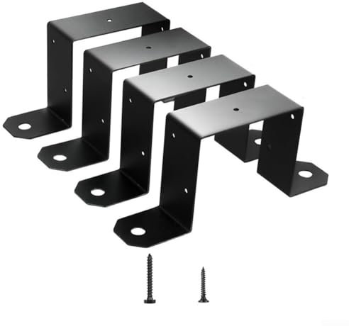 Entgoinggo 4 abrazaderas cuadradas de tubo cuadrado, soporte de poste de valla en forma de U, abrazadera de metal negra para valla de patio y jardín