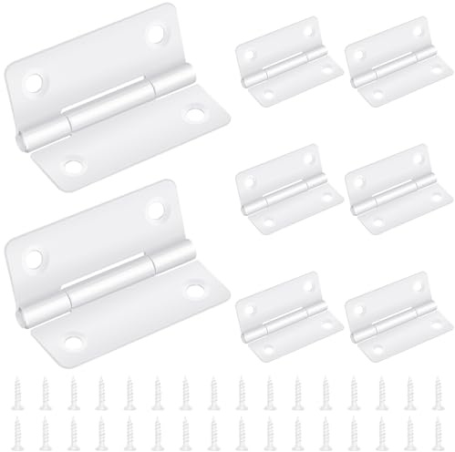 Bolatus Lot de 8 charnières de porte pliables en acier inoxydable 50 x 39 mm pour portes en bois, armoires, fenêtres, portes, avec 32 vis, blanches