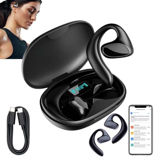 Talkbuds Translator, Qinux Talkbuds, AI Translation Earbuds Real Time, 144 Languages & Accents, Open Ear Clip Wireless Bluetooth Headphones Language Translation Device for Travel, Business (Black)
