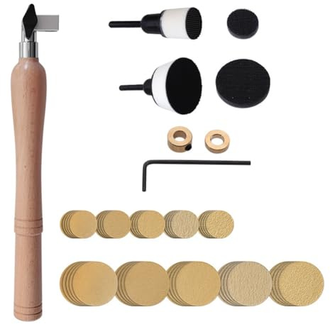berjalan Bowl Sander Set 50pcs Sandpaper Discs Bowl Sanding Tool with Handle for Woodworking Lathe Polishing and Sanding Wood