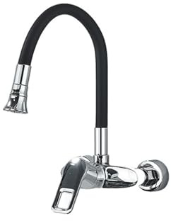 Rubinetto da cucina cromato con tubo nero Rubinetto miscelatore a parete MultiMode Beccuccio acqua calda e fredda Design flessibile per lavello da cucina e bagno Lavatoio.