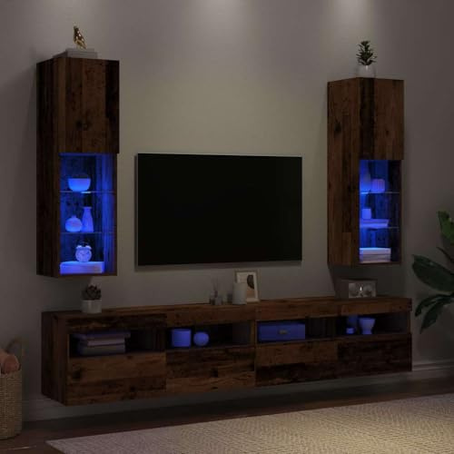 ROMHZKS TV-Schränke mit LED-Leuchten 2 STK. Altholz-Optik Sideboard tv tv möbel Konsolentisch mit Schubladen Fernsehtisch 30,5x30x102cm