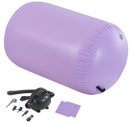 LSLIFE Air Roller Inflatable Gymnastics Tumbling Barrel, Roll Barrel with Air Pump 60/75/90cm Thick 100cm Long Backbend Trainer Handspring Mat for Gymnastics Yoga Training (Purple, 90(H)*100(L) cm)