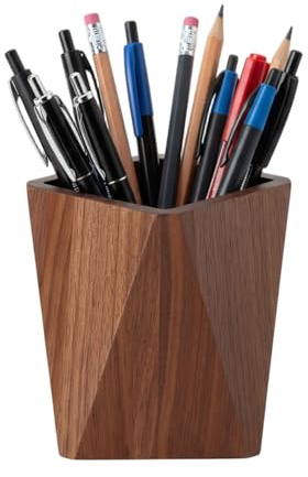 Aohyue Wooden Pen Holder for Desk, Square Pencil Pot, Black Walnut Wood, Handmade Stationery Organizer, Desk Decoration for Office and Make-up Brushes