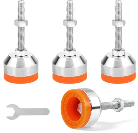 EXLECO 4pcs Nivellierfüße Schwerlast M8x50mm Ø40mm, Unter Last Einstellbar | Maschinenfuß Verstellbare Füße mit Gewinde & Gummipuffer, Möbelfüße Höhenverstellbar Verlängerung Stellfüße, Orange
