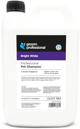 Groom Professional Bright White Hundeshampoo (4 L) – Salongröße, Aufhellendes 10 : 1 Shampoo, Entfernt Schmutz und Vergilbung, Spendet Glanz und Frische, Produziert im Vereinigten Königreich