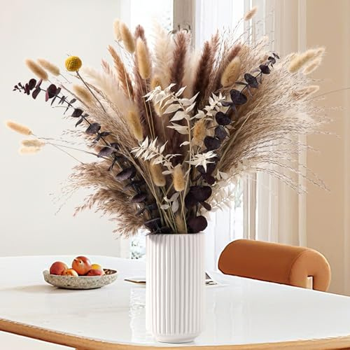 89 Pcs Natural Dried Pampas Grass Decor Set - Boho Style Bunny Tails & Cream White Pampas for Wedding Centerpieces, Rustic Party Table Decor, Artificial Floral Arrangements and Summer Home Decoration
