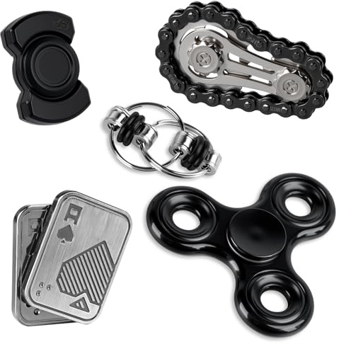 KAMBOLLY 5 Pcs Fidget Toys for Adults Metal & Weighted Fidget Toys Set Fidget Slider Cool Gadgets Office Desk Toy Stress Relief Sensory Items for Autism ADHD Anxiety Gift for Men