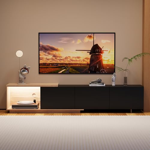 Tele Möbel aus Holz, TV-Tisch für Wohnzimmer, 240 cm, ausziehbar, mit offenem Fach, TV-Möbel, Bank, Holz, TV-Möbel für Wohnzimmer, TV-Tisch mit Aufbewahrung, TV-Bank, Low-Tisch, Aufbewahrung