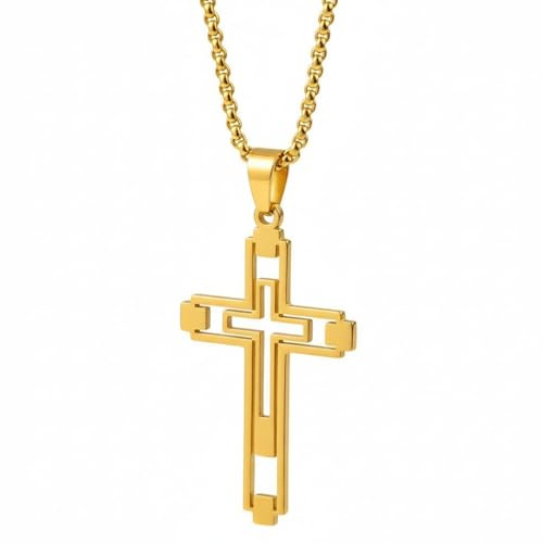 meberg Karma NH10075516 Halskette mit Kreuz Silber, Schwarz od. Gold Herren Edelstahl 60 cm Kette Herrenschmuck Edelstahlkette Männer Herrenhalskette Geschenk für Ihn wasserfest hypoallergen