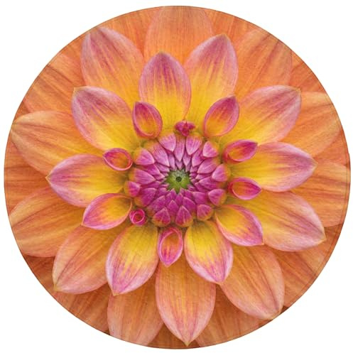 OnlyWow© Badteppich Badezimmerteppich Badematten & Badteppiche Deko | 70x70 cm - Rund - Badezimmer Modern Bathroom Accessories Bad Vorleger Dahlie - Blume - Orange