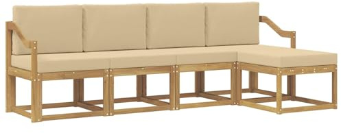 vidaXL Outdoor-Sofagarnitur mit Kissen 5 pcs Weiß und Beige, Garten Sofa Set, Moderne Möbel für draußen, Robustes Sitzen für Terrasse, Garten und Balkon, schicker Akazien Lounge