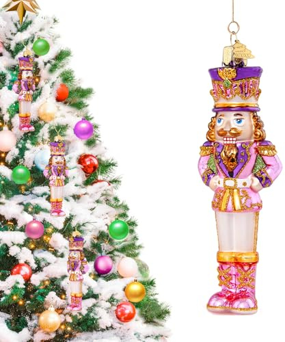 Hzyc Rosa Nussknacker Weihnachtsbaumschmuck,Glas-Weihnachtsschmuck | Grün Nussknacker Ornament zum Aufhängen,Weihnachtsdekorationen für Feiertage, Partys, Zuhause und Geschenk