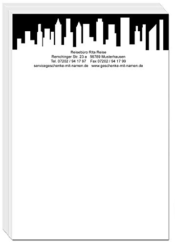 Schreibblock Motiv Stadt, 200 Blatt DIN A5 mit Ihrer Adresse oder jedem anderen beliebigen Text