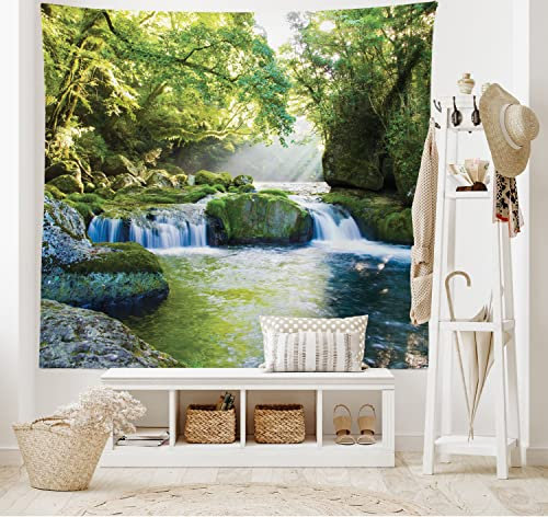 ABAKUHAUS Urwald Wandteppich, Laub Nebelgebirge aus Weiches Mikrofaser Stoff Waschbar ohne Verblassen Digitaldruck, 150 x 110 cm, Gelb und Grün