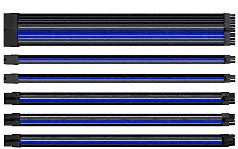 upHere ttmod Sleeved Cable Verlängerungskabel für Netzteile mit Extra Sleeves - Schwarz/Grau/Blau