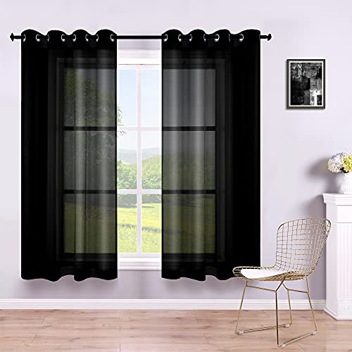 KOUFALL Gardinen für Kellerfenster, 114,4 cm, 2 Stück, halbdurchsichtig, Kunstleinen, für kleine Fenster, Küche, Schlafzimmer, Badezimmer, 132,2 x 114,4 cm lang