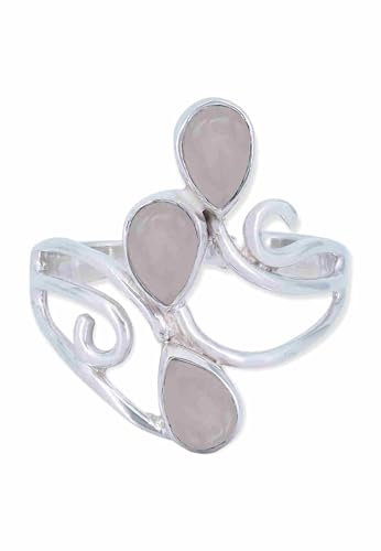 mantraroma Ring Silber 925 Damen Rosenquarz Edelstein rosa ausgefallen verspielt