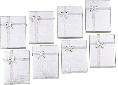 12 silberne Geschenkboxen 8,9 x 7,1 cm, kleine Papp-Schmuckschatullen mit Schleife, für Schmuck, Armband, Geschenketui